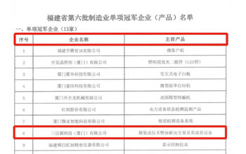 喜报｜沙巴荣获“福建省造作业单项冠军企业”